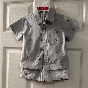 Modern Moments - Light Blue Sailboat Button Shirt & Shorts Set - 2T